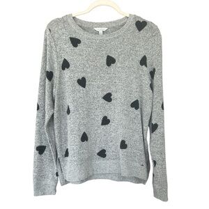 Lucky Brand Heather Gray Sweater Black Heart Design Lightweight Casual Sz M